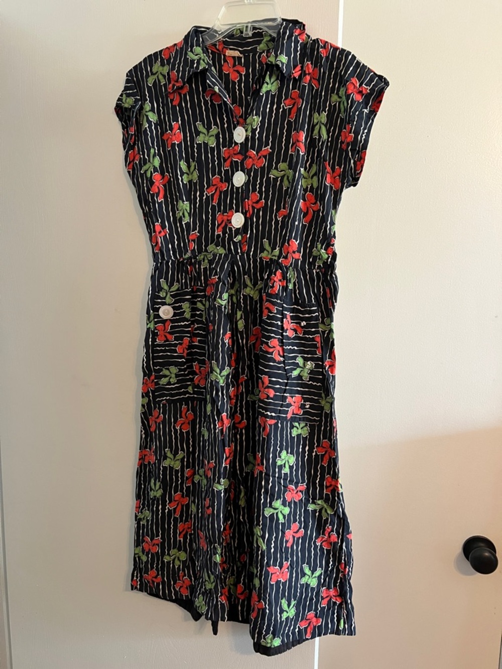 Womens M Mode O Day ribbon Navy Floral Button-Front Dress with Pockets